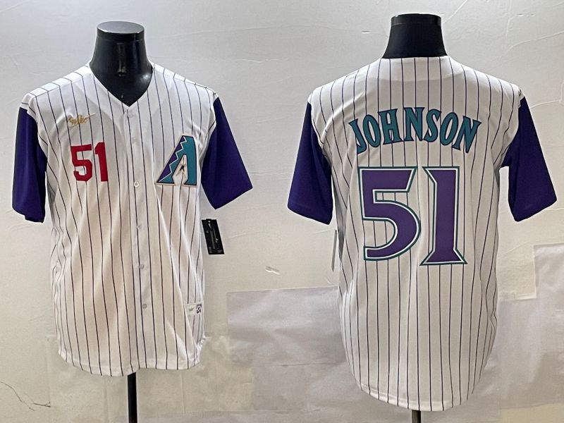 Men Arizona Diamondback #51 Johnson White Stripe Throwback Game 2025 Nike MLB Jersey style 3->arizona diamondback->MLB Jersey
